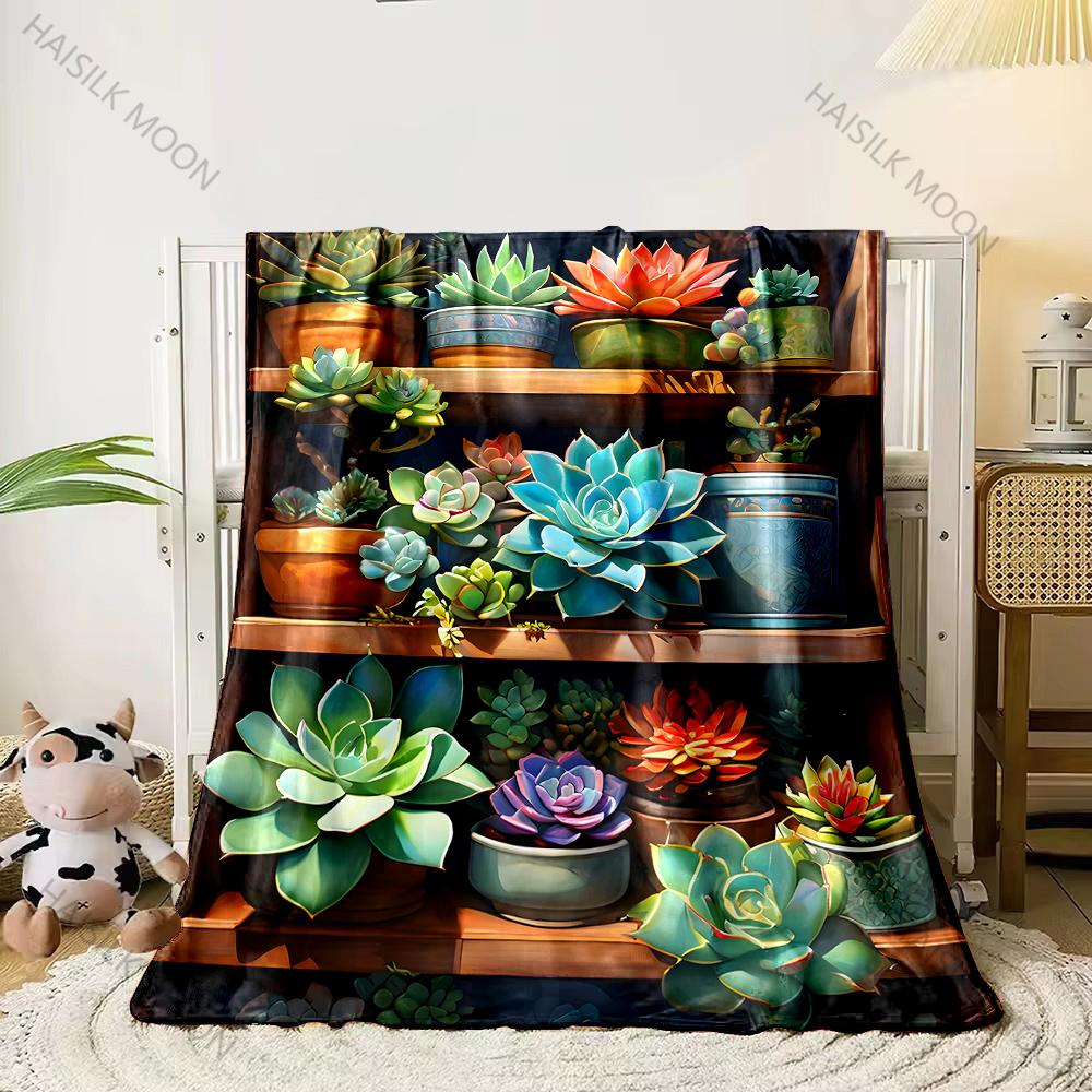 Cute Succulent Printed Blanket, Interesting Gift for Son Daughter Husband Friend, LivingRoom Sofa Chair Nap All Seasons Blanket