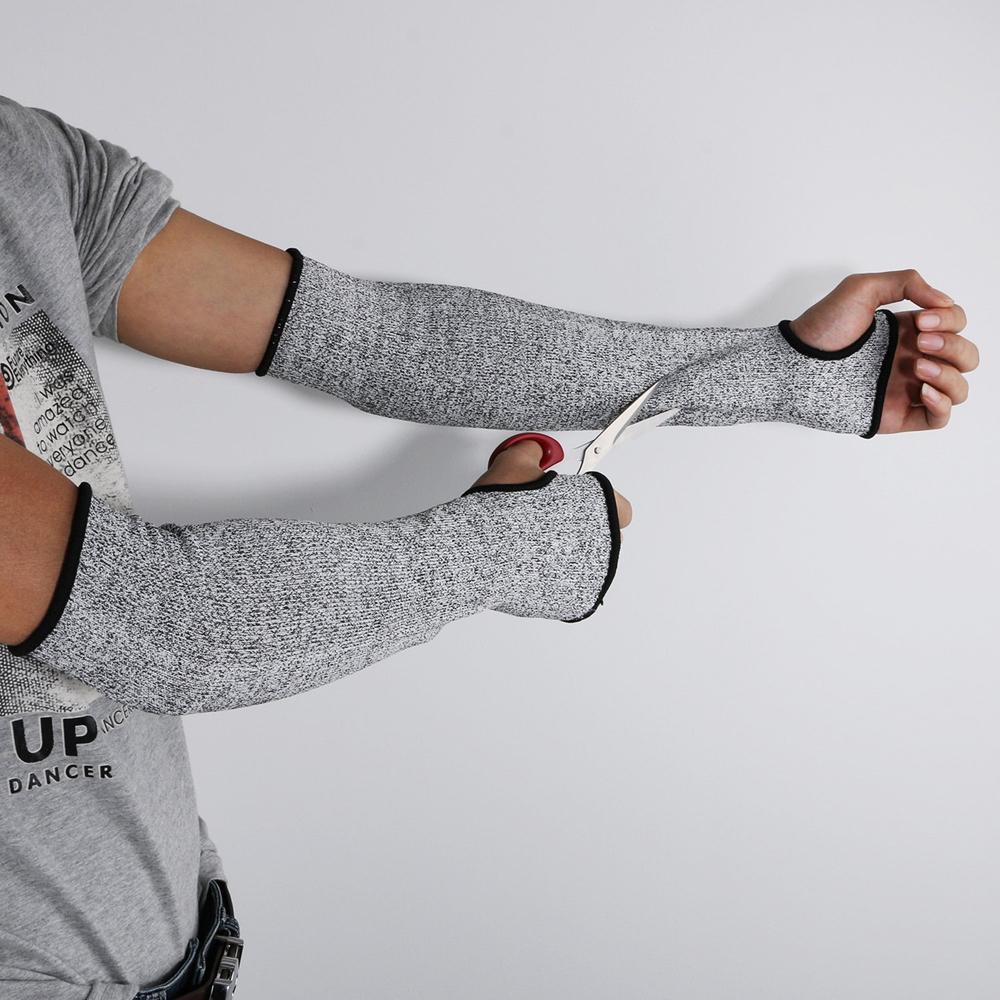 1 Pair 45cm Gray Cut Resistant Sleeves with Thumb Hole For Work Preventing Stab
