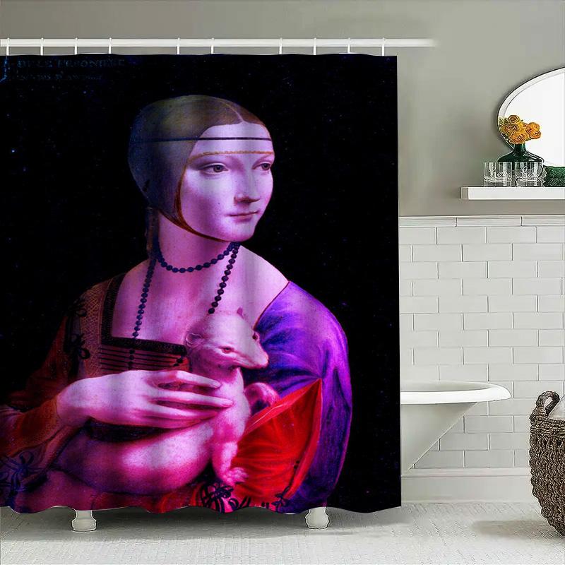 Luxurious Vintage-Inspired Shower Curtain Featuring A Classic Renaissance Artwork With A Pink Bunny Perfect For Bathroom Decor #