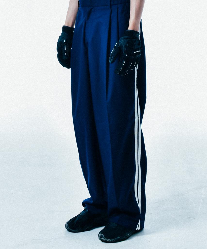 Ssioemi [Unisex] Satin-Trimmed Motorsport Trousers (Navy)