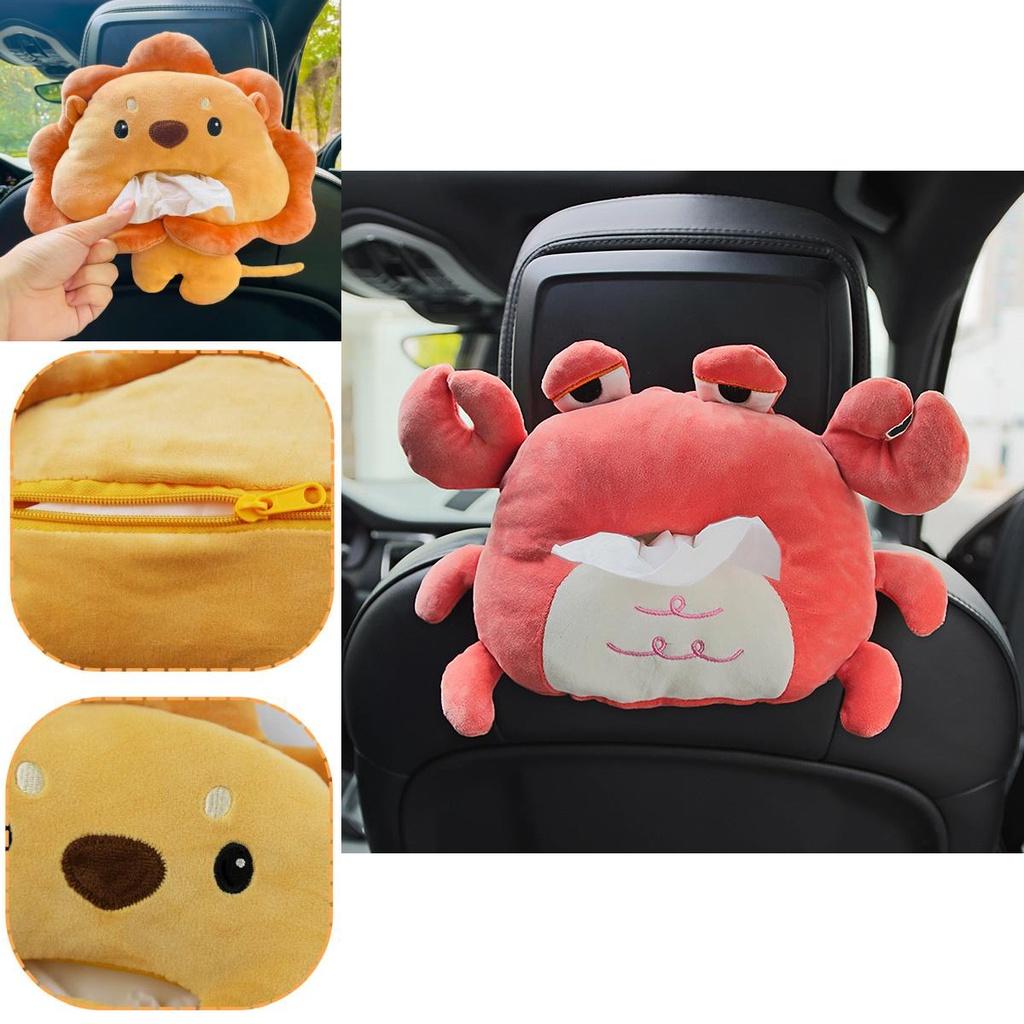 Cute Plush Car Tissue Box Holder Lion Design Hanging Car Paper Towel Box