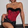 KISS ME ANGEL Sexy Women Vintage Floral Boned Corset Tops Sexy Feather Trim Lace Up Bustier Party Sexy Women Tops