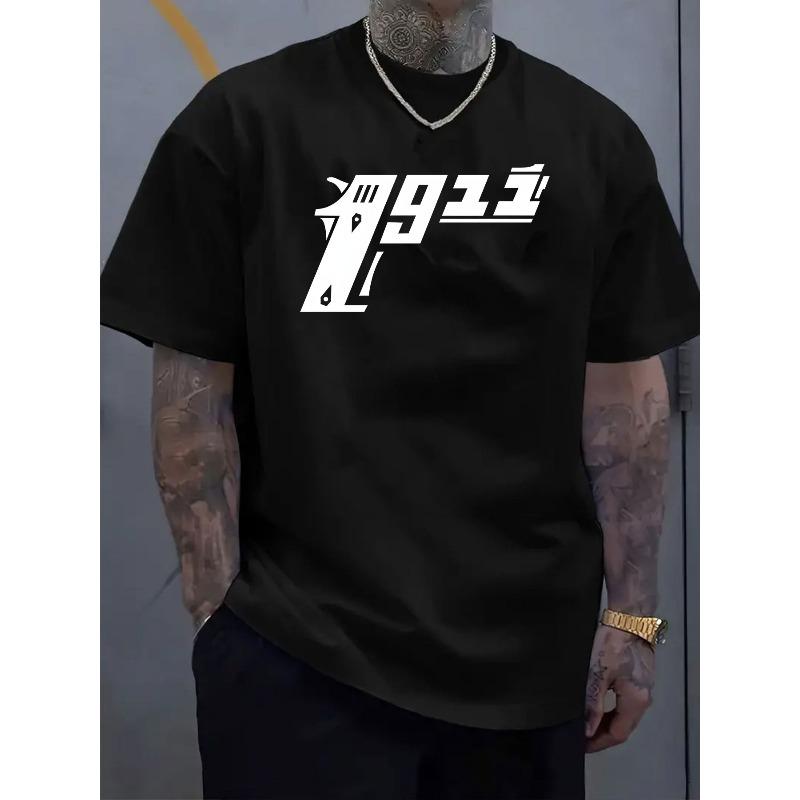 

[Gun Print Shirt] Men s 99 Graphic Tee - Comfortable, Stretchy Crew Neck, Short Sleeve T-Shirt with Gun Design, Ideal for Outdoor Activities 4XL чорний