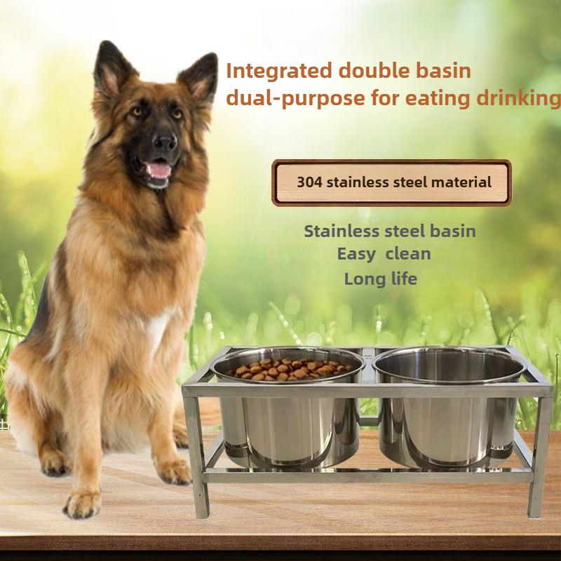 Stainless Steel Dog Food Bowl Fix Prevent Knocked Over Double-bowl Protection Neck Easy Clean Pet Feeding Products Accessories