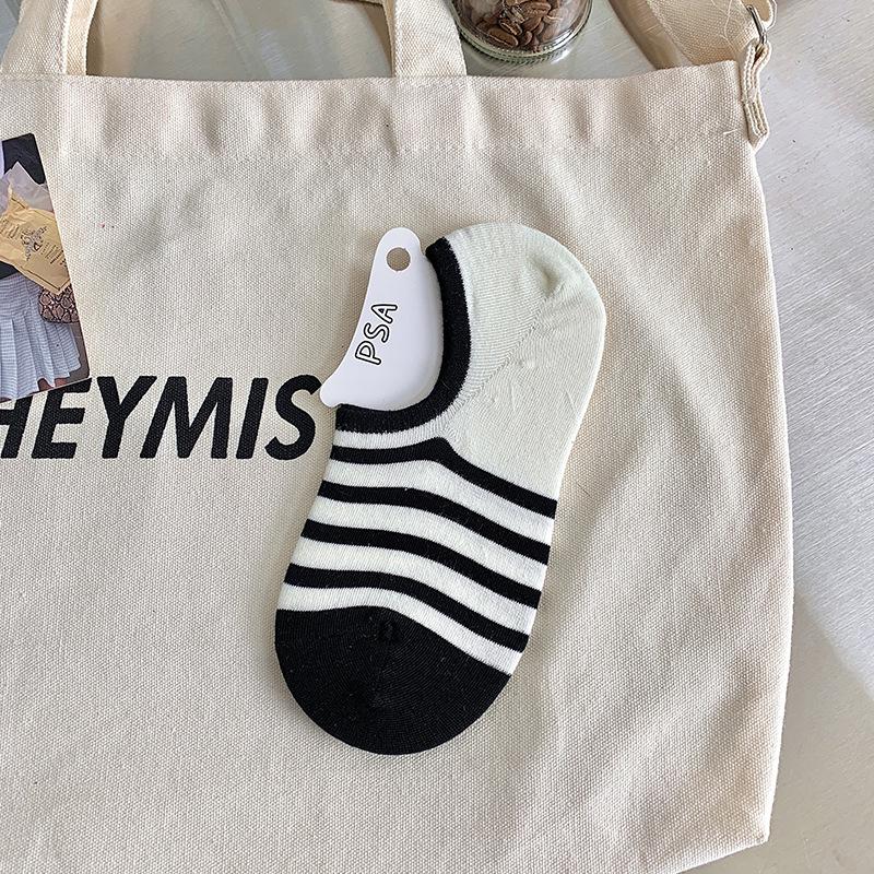 Striped Socks, Women's Boat Socks, Trendy Cotton Socks, Summer Thin, College Black and White Short Socks, Spring and Summer Invisible Socks