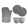 Thickened Silicone Heat Insulation Gloves Set with Hand Clip And Oven Mitts for Microwave And Baking Gray Plaid 34CM Modern