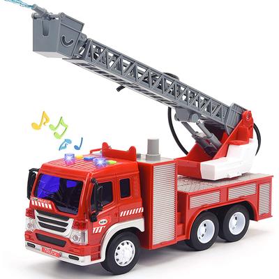 1:16 Scale 10.5-inch Fire  Truck  Toy With Lights Sounds Friction Powered Car With Water Pump Siren