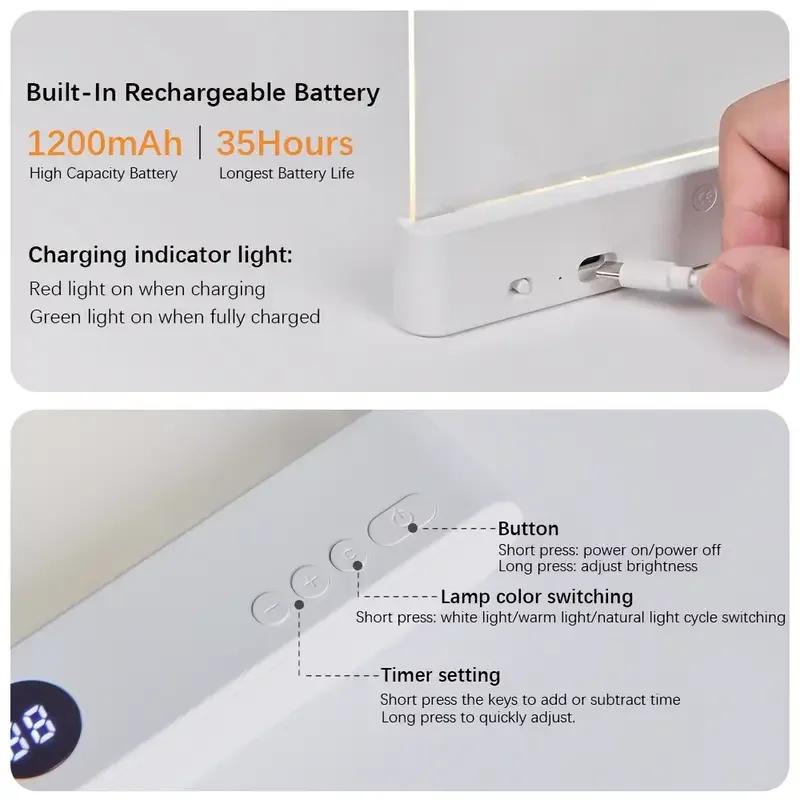 Luz de Leitura LED para Livro, Luz de Leitura LED Dimmable 3 Cores Lâmpada Plana para Livro para Leitura, Luz Recarregável de Página Inteira, Luz Marcador