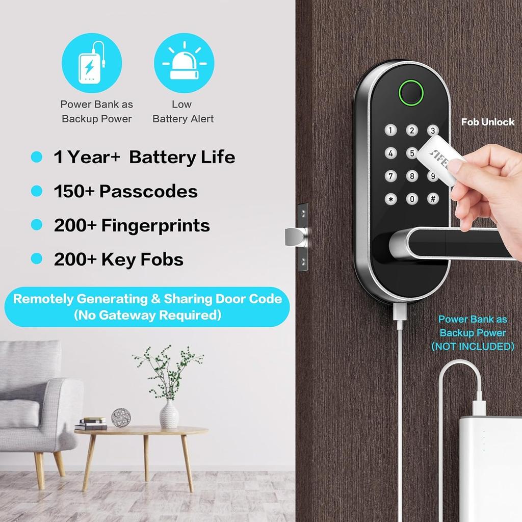 Keyless Entry Fingerprint Smart Lock with Handle & Keypad: Sifely Biometric Digital Electronic Lock with Code, Electric Deadbolt Door Knob