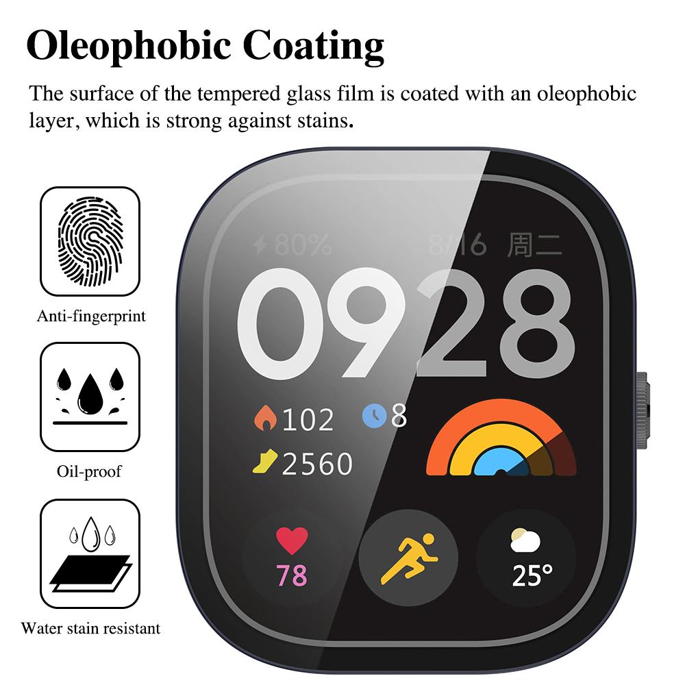 Hardt Etui+Glass for Xiaomi Redmi Watch 4 Skjermbeskytter Herdet Glass Støtfanger Beskyttelsesdeksel Beskyttende Skall Tilbehør
