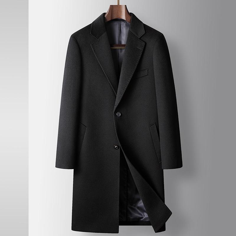 Men's Coat Autumn and Winter Long Mulberry Silk Wool Trench Coat Middle-aged and Young Light Luxury Business High-end Woolen Coat