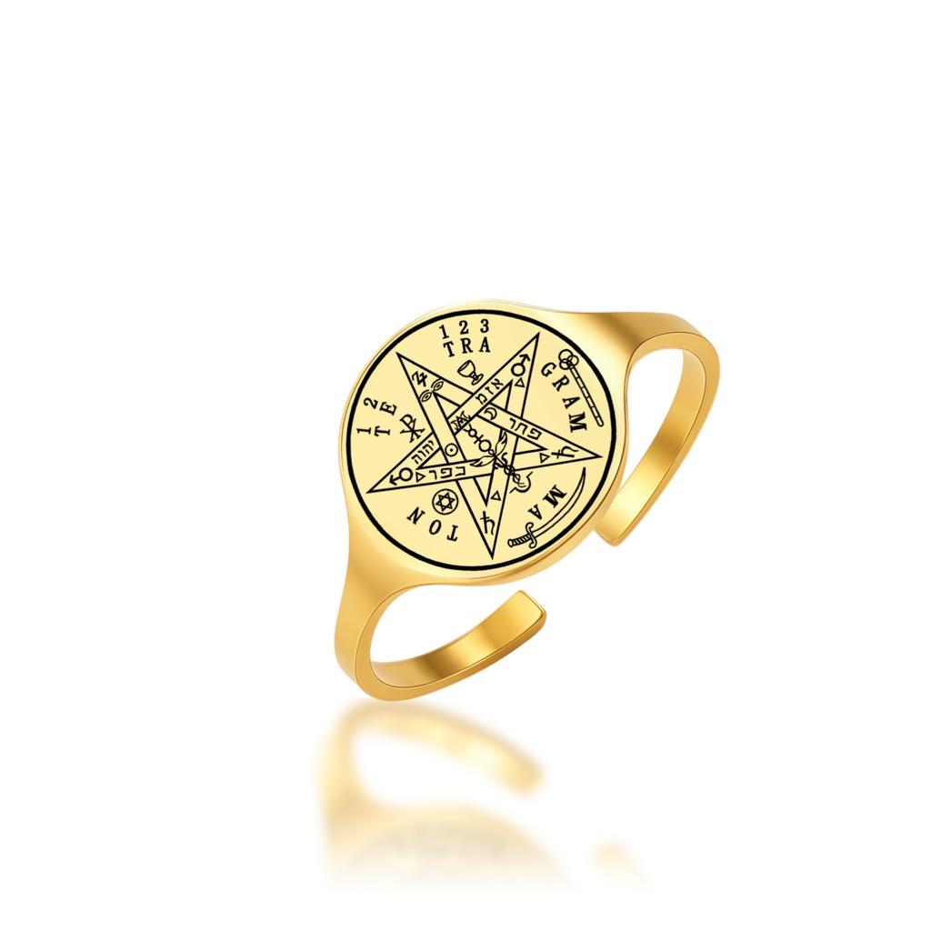 Pentagramm Schutz Talisman Amulett Ring Edelstahl Tetragrammaton Offene Ringe Spirituelles Siegel Schmuck Geschenk für Frauen
