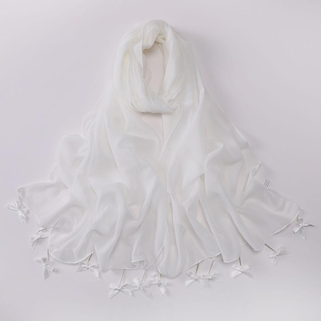 New Chiffon Hijab Veil Scarf Hand-Sewn Glass Tube Bow Long Scarf Gauze Horse Muslim Women Hijab Islam Turban Headscarves Ladies