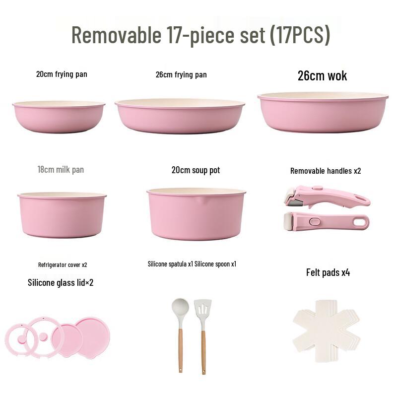ZISIZ 17-Piece Detachable Ceramic Non-stick Cookware Set