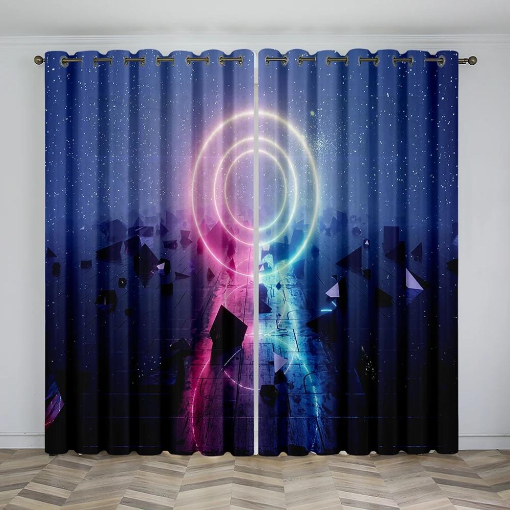3D Dazzling Aperture Design Sunshade Curtains Living Room Home Decoration Curtain Boys Like Cool Style Thin Curtain 2 Panels