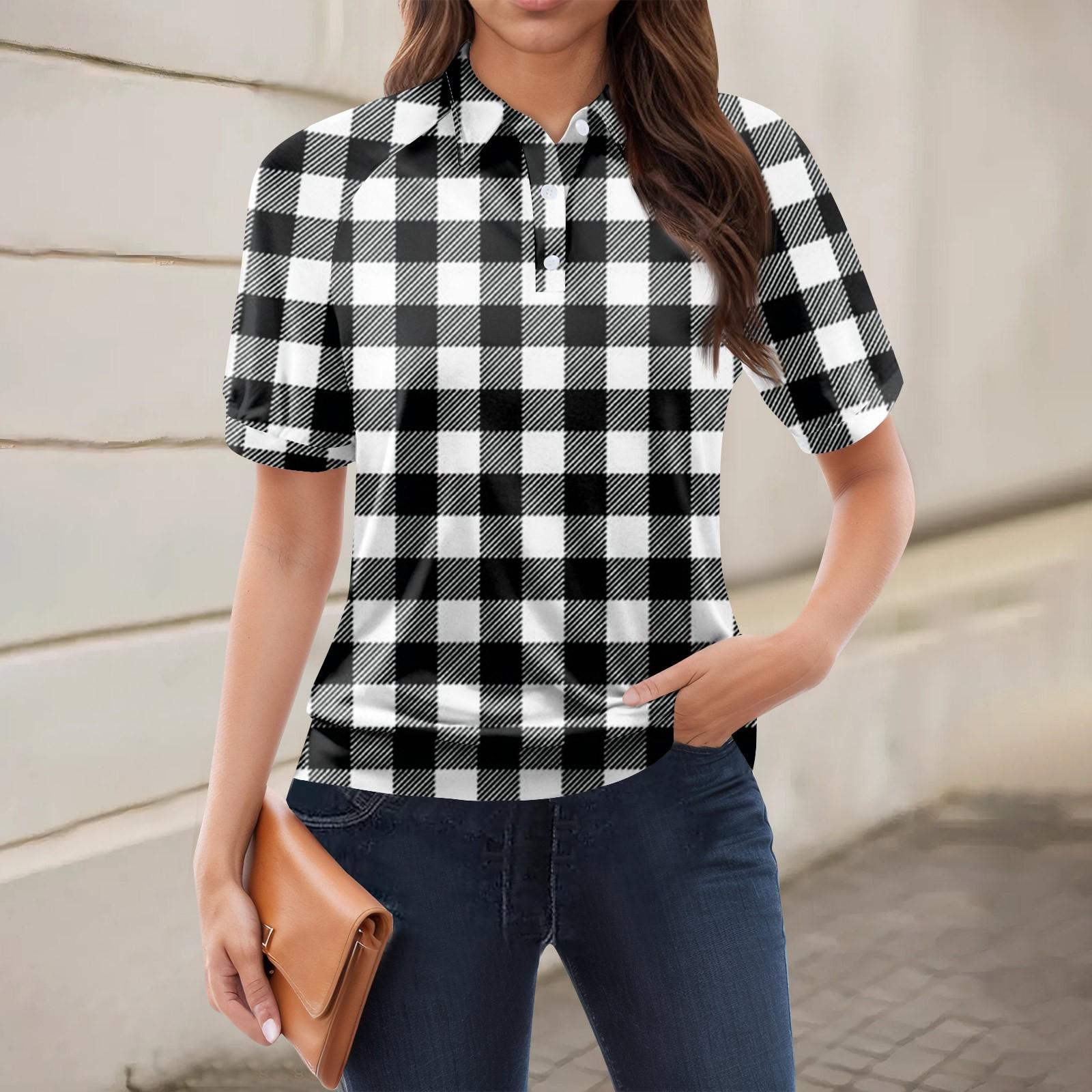 

Женская повседневная футболка с v-образным вырезом и коротким рукавом с цветочным принтом и декоративными пуговицами, топ S чёрный