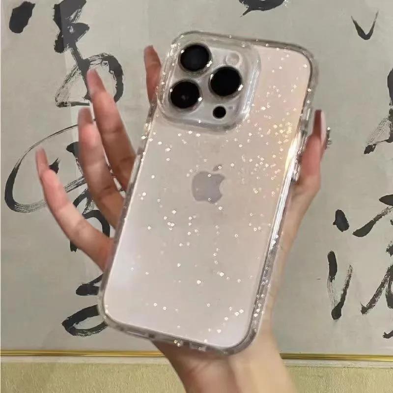 Luxury Bling Glitter Clear Phone Case For iPhone 17 Air 16 15 14 Plus 11   Pro Max Shockproof Soft Transparent Cover Funda