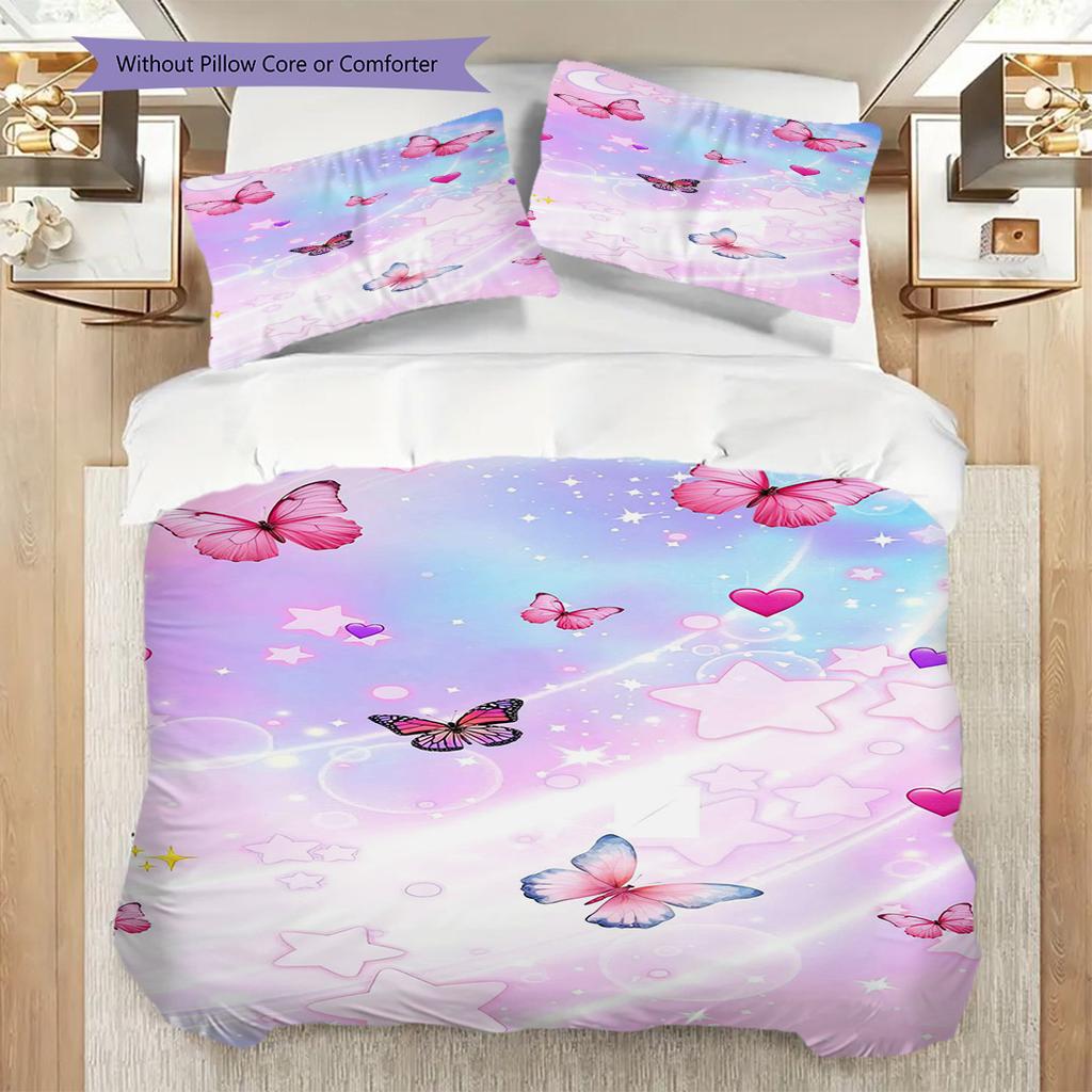 1PC Mariposas, flores Juego de Ropa de Cama Colcha Funda de Colcha Funda de Almohada Decoración del Hogar Regalo de Cumpleaños (1 * funda de edredón + 15 * funda de almohada, sin relleno)