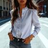 Women Striped Pleated Long Sleeve Single Breasted Elegant Commuting Blouse Shirt