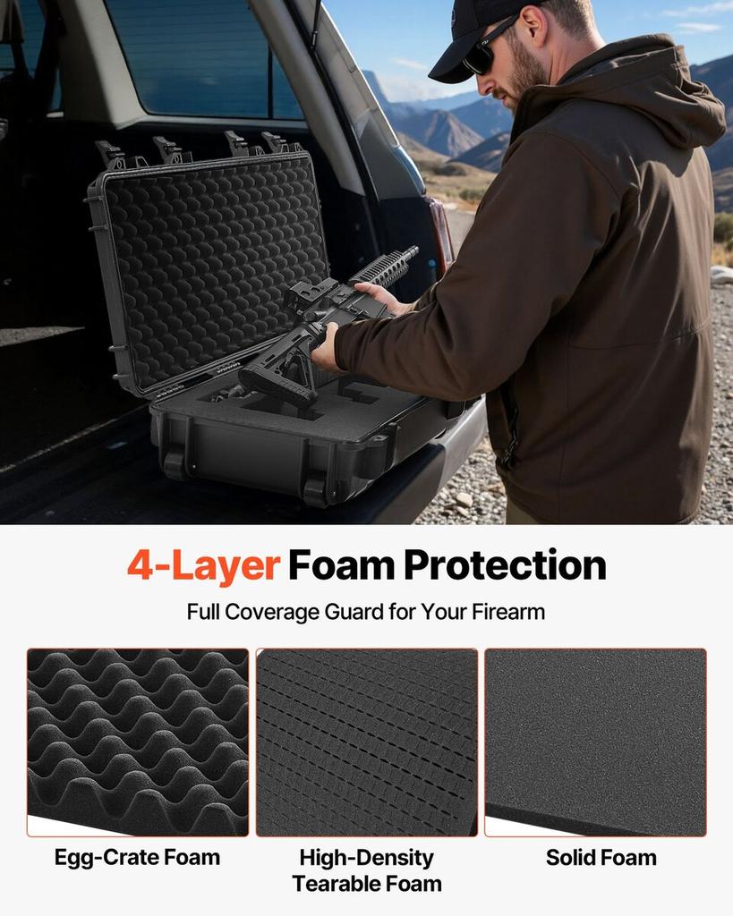 Hard Rifle Case, Lockable Rifle Case with Pre-cut Foams, 1016 Mm Gun Storage with Wheels, IP67 Waterproof & Dustproof Movable Large Pistol Storage for
