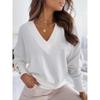 Spring and Autumn New Casual Fashion Loose Solid Color Button V Neck Long Sleeve T-Shirt for Women