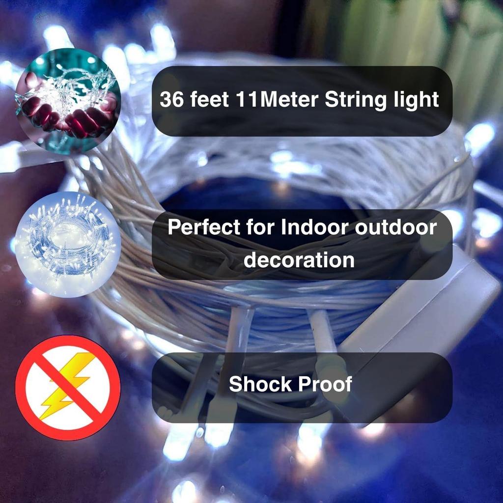 36 Ft White LED Pixel String Lights Bright Decorative Copper Wire Fairy Lights for Diwali, Christmas, Wedding, Party & Home Decoration| Pack of 2