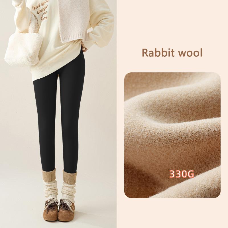 Autumn Winter Rabbit Fleece Sharkskin Leggings Women Casual Basic Thicken Warm Leggings Brown Fleece Lined Tights