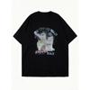 Oversized T Shirt Black Cute Cats And Stars Graphic Print Sweet Day Luck Fairy Text Design For Casual Wear Summer Outfits Streetwear Fashion