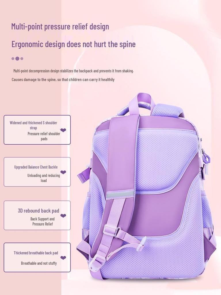 Lightweight Backpack for Girls Grades 1-9: Large Capacity, Spine Protection, Load Reduction