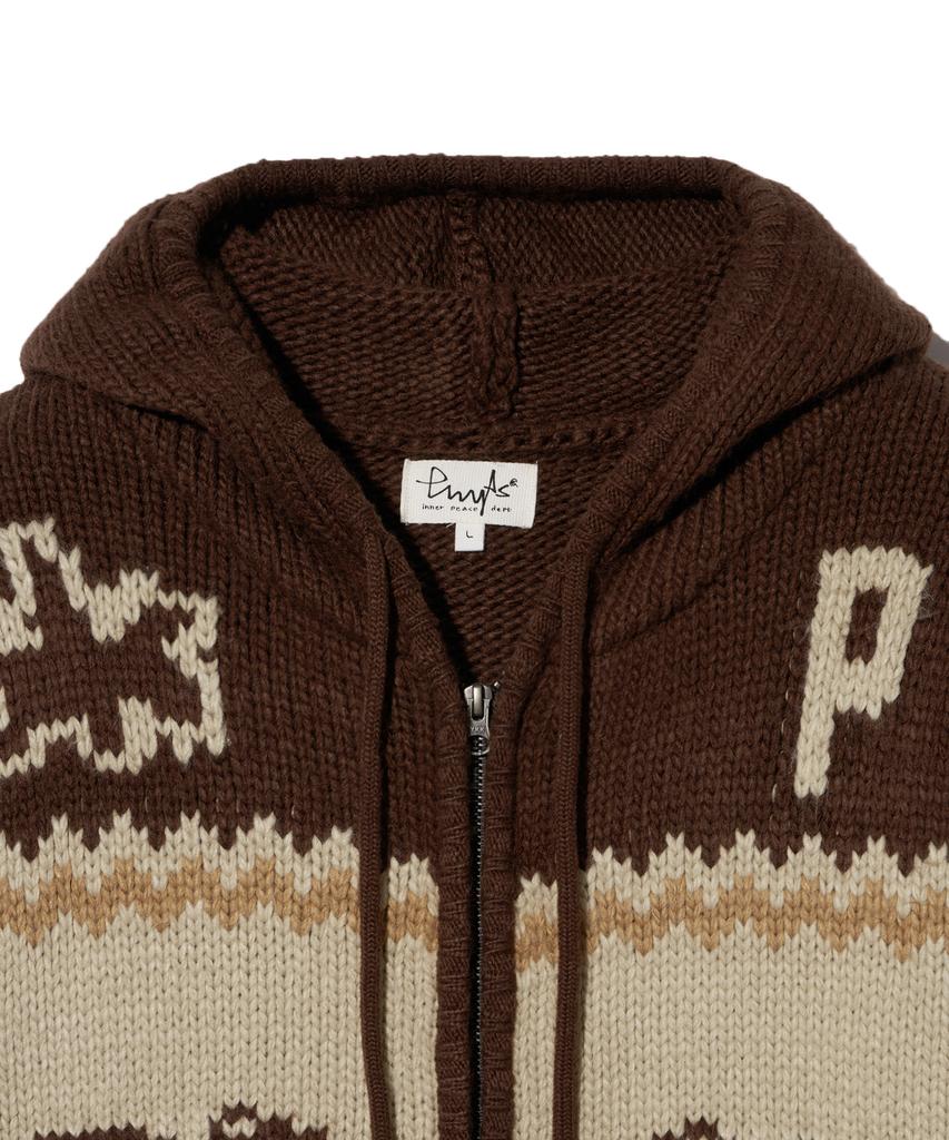 Physical Department Bear Two-Way Nordic Knit Zip-Up_Brown