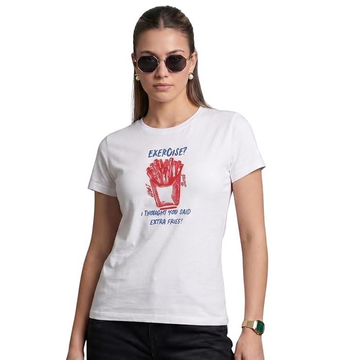 Regular Fit Women’s Pure Cotton Printed T-Shirt – Lightweight, Comfortable & Trendy Casual Graphic Tee