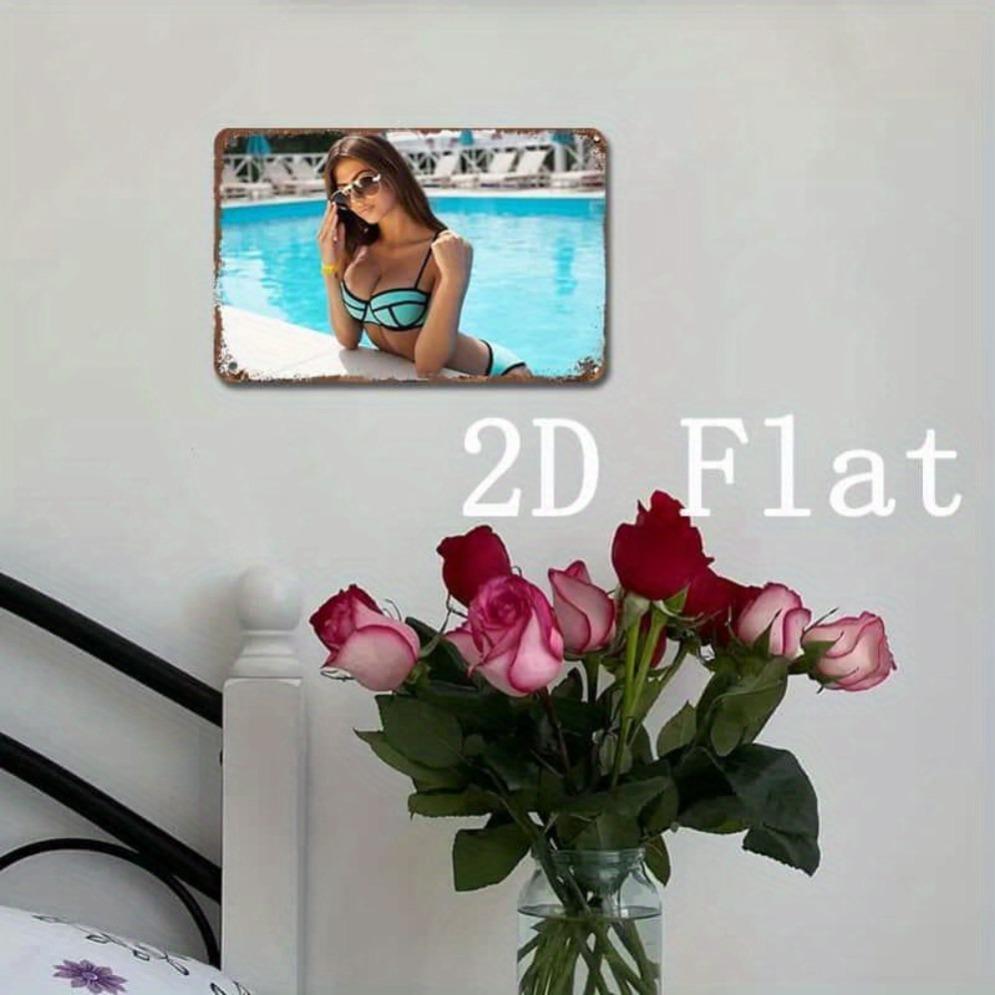 Vintage 1950s Pinup Girl Metal Wall Art - Turquoise Bikini Decor with Adhesive for Home Bar Bathroom Unique Gift