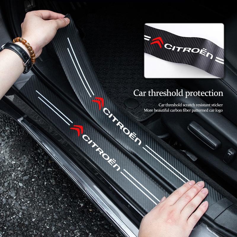 Leather Car Door Decals Carbon Fiber Threshold Anti Scratch For Citroen e-C3 X C5X C3 C4 Cactus Picasso C-Crosser C6 C1 C-Elysee ait256
