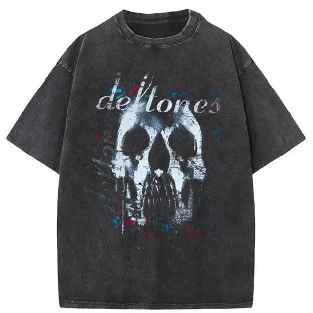 T-Shirt Men S Skull Black T-Shirt Dark Wind Style Up The Ante Harajuku Vintage Washed Heavy T-Shirt Street S