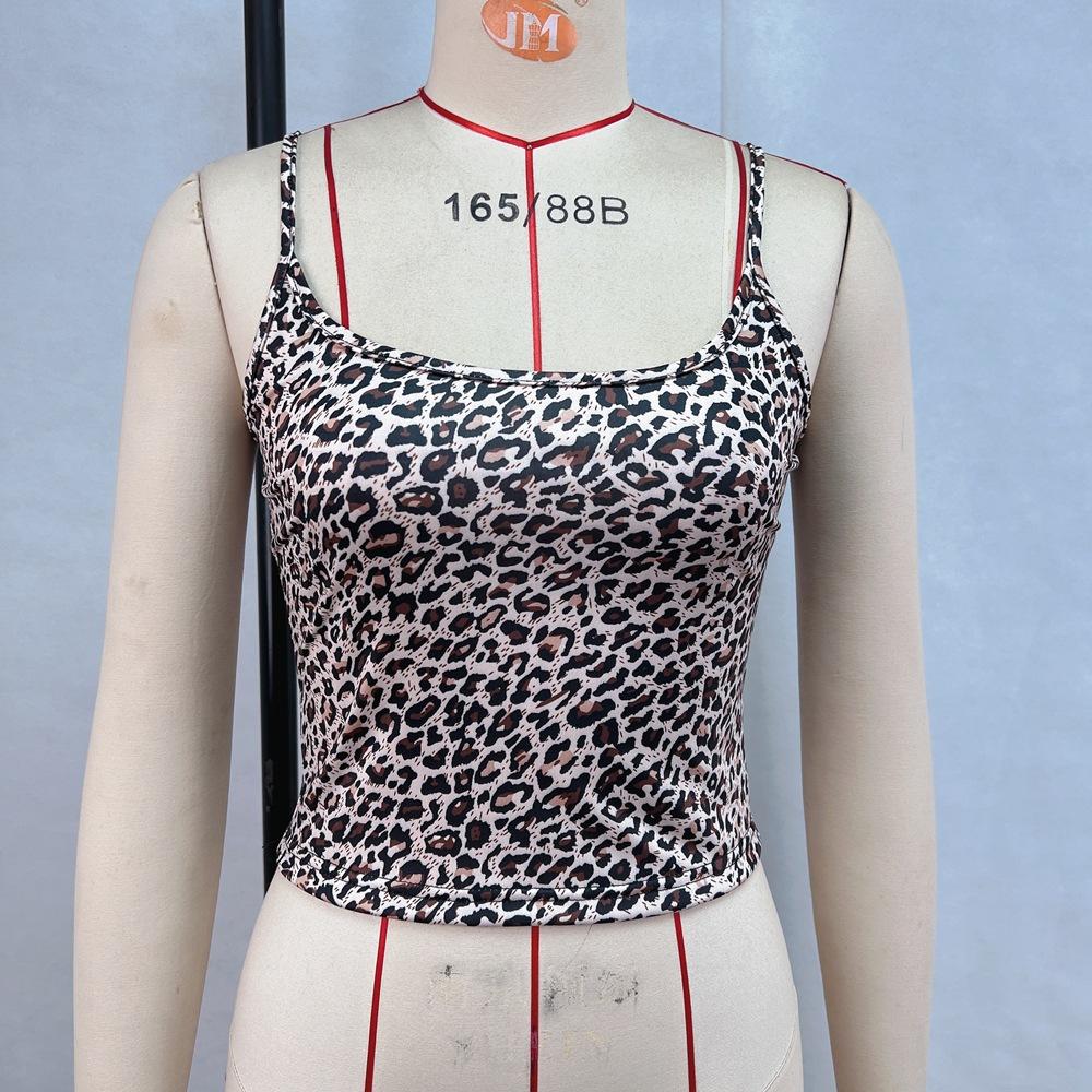 

Женский принтованный сексуальный укороченный топ с бретелькой через шею L цветной печати леопарда