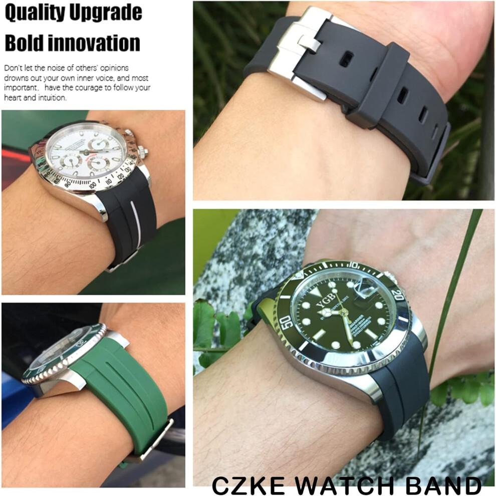 Silicone strap for Rolex Submariner Hulk GMT Milgauss Yacht Master Deepsea, 19mm, 20mm, 21mm, 22mm, Black, 21mm Rose Buckle