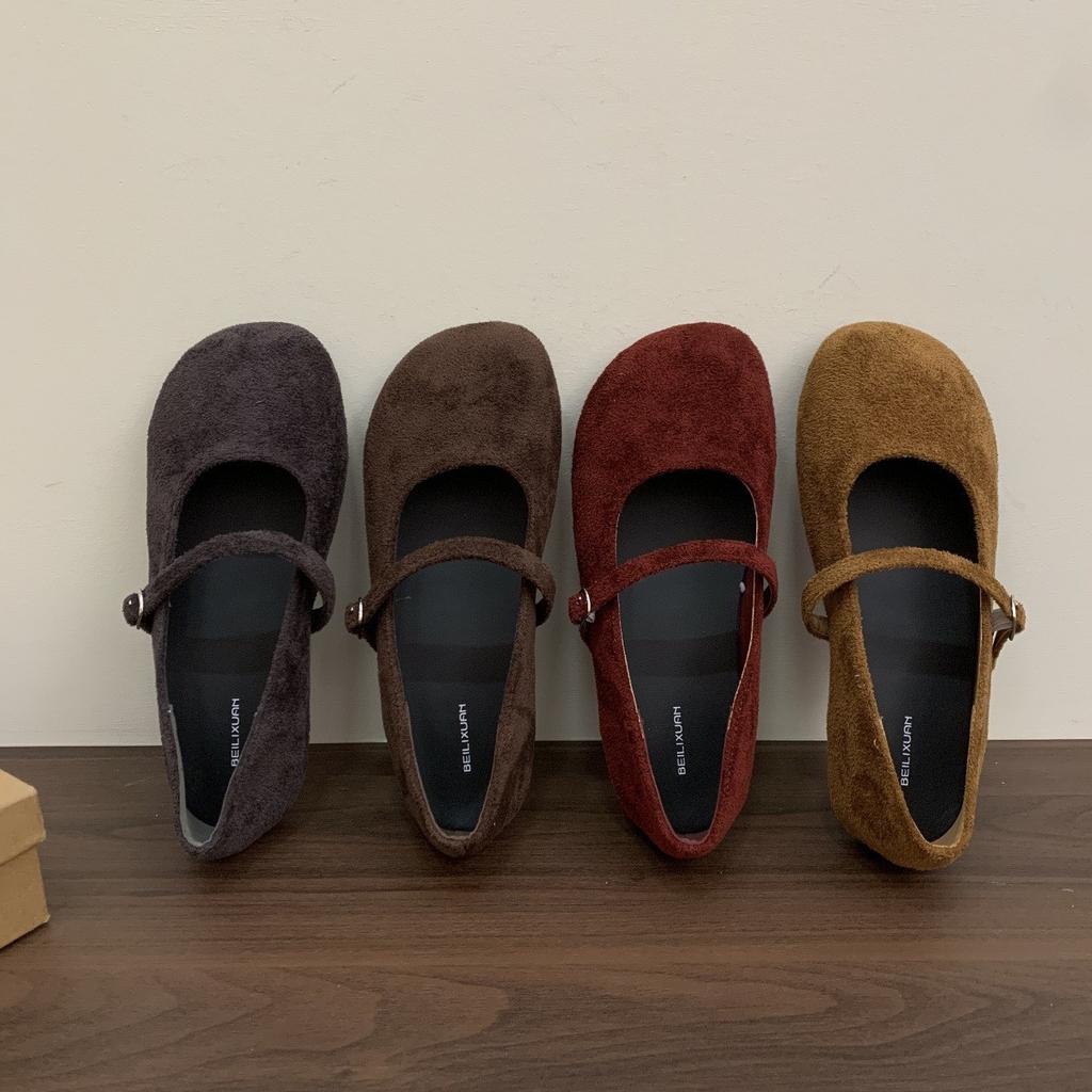 Retro Late Evening Wind Suede Mary Jane Shoes Children Autumn and Winter New Red Ballet Light Mouth Soft Flat Single Shoes Women