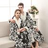 Couple Flannel Solid Color Warm Bathrobes Soft Velvet Long Pajamas Loose Warm Home Clothing Double Thickness Jacquard