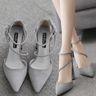 Women's Shoes Sandals Female Summer Thick with High-heeled Pointed Stiletto Sexy Nightclub Buckle Strap Zapatilla Mujer 2024