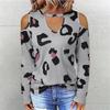 European and American Cross-Border Export Foreign Trade Autumn and Winter Fashion Casual Women's Long-Sleeved T-shirt Loose Plus size Sexy Top Print