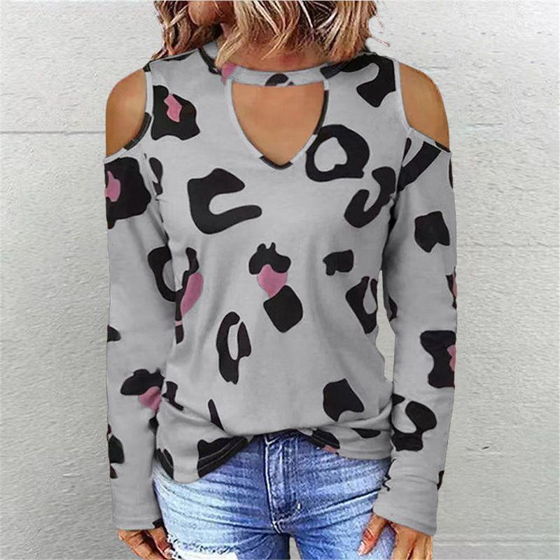 European and American Cross-Border Export Foreign Trade Autumn and Winter Fashion Casual Women's Long-Sleeved T-shirt Loose Plus size Sexy Top Print