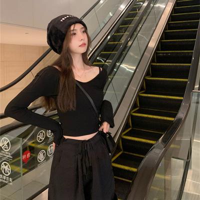 Dámské tričko s dlouhým rukávem, jednobarevné, výstřih do V, Pure Desire, design pro raný podzim, úzký střih, krátký top, trendy