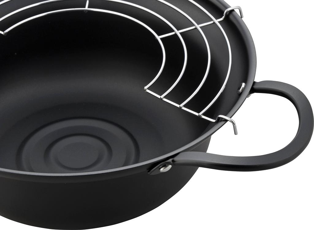 Wahei Freiz 24cm Iron Tempura Pot with IH and Gas for Deep Frying Tempura with Less Double Made in Steps, Compatible, Oil, Handles, Japan, AR-6291