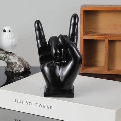 Crossed Rock Band Hand Gesture Resin Ornament for Office or Living Room Decor