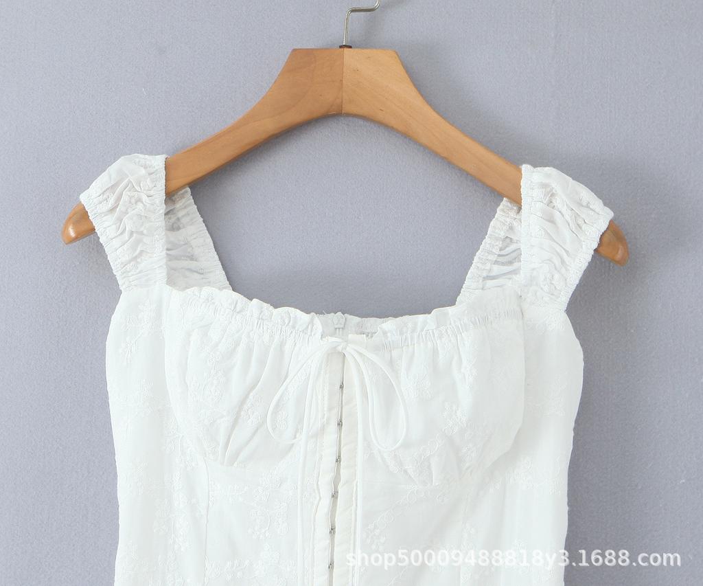 French Niche White Romantic Lace-up Embroidered Suspender Vest A-word Short Skirt Women's Waist Cake Dress