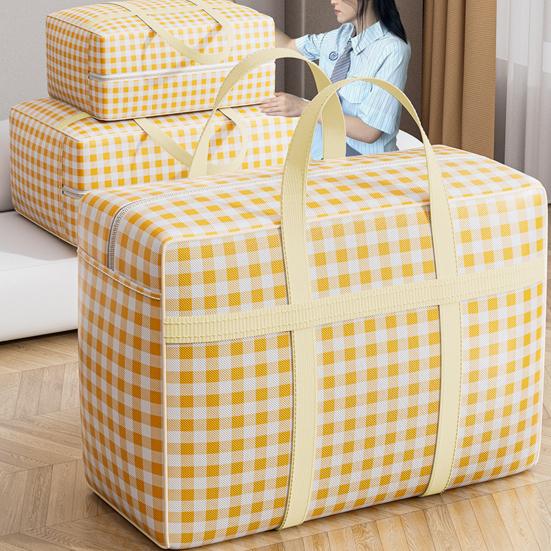 Quilt Storage Bag with Sturdy Zipper Reinforced Handles Plaid Print Large Capacity Non-woven Fabric Quilt Storage Organizer