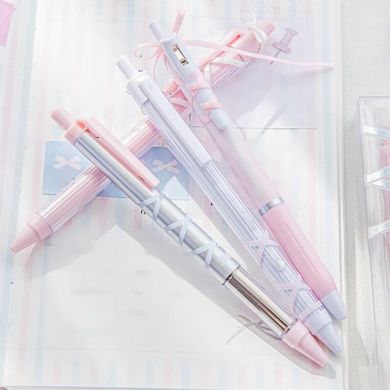 4 Pcs 0.5mm Gel Ink Pen Ballet Strap Bows Neutral Pen Retractable Black Ink Gel Pen Lovely Pressing Pen for Journaling