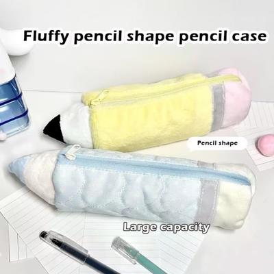 Multi-functional Fluffy Pencil Case Pencil Shape Large Capacity Stationery Bag Stationery Organizer School Supplies