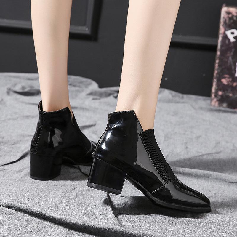 Solide Strass High Heels Tanzpartyschuhe Frau Winter Neu Echtes Leder Mode Kurze Stiefel Damen Stiefeletten