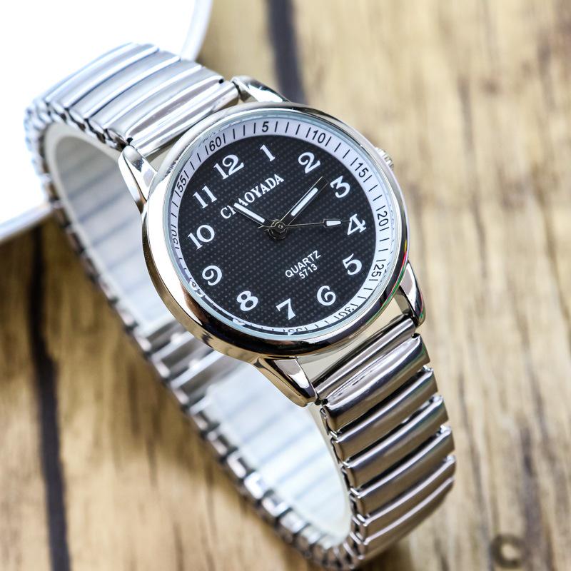 Large Number Luminous Elderly Quartz Watch with Waterproof Stainless Steel Elastic Band